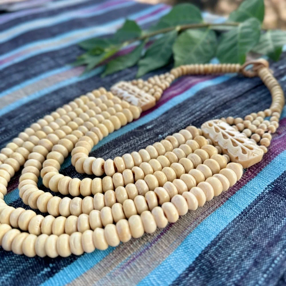 Vintage African Carved Bone Necklace - Picture 2 of 10